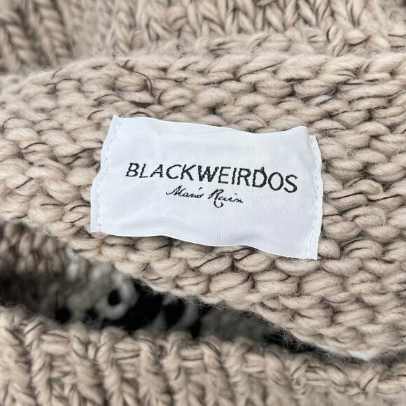 Black Weirdos | Yin Yang Sweater Oatmeal Hand Knit Intarsia Chunky Crew Neck M - Picture 4 of 15